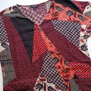 Yak & Yeti Maroon Patchwork Multi Print Sack Dress M